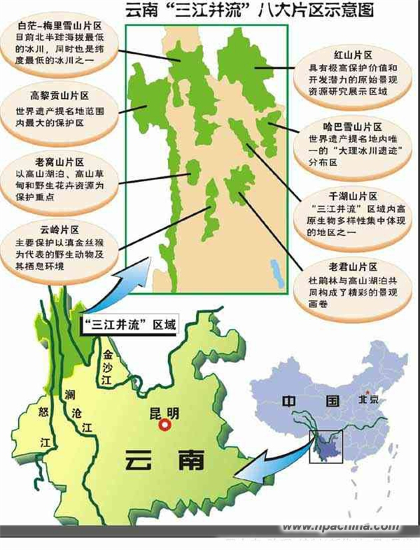 三江并流保护区示意图