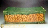 绿黄釉印花诗文扇形枕
